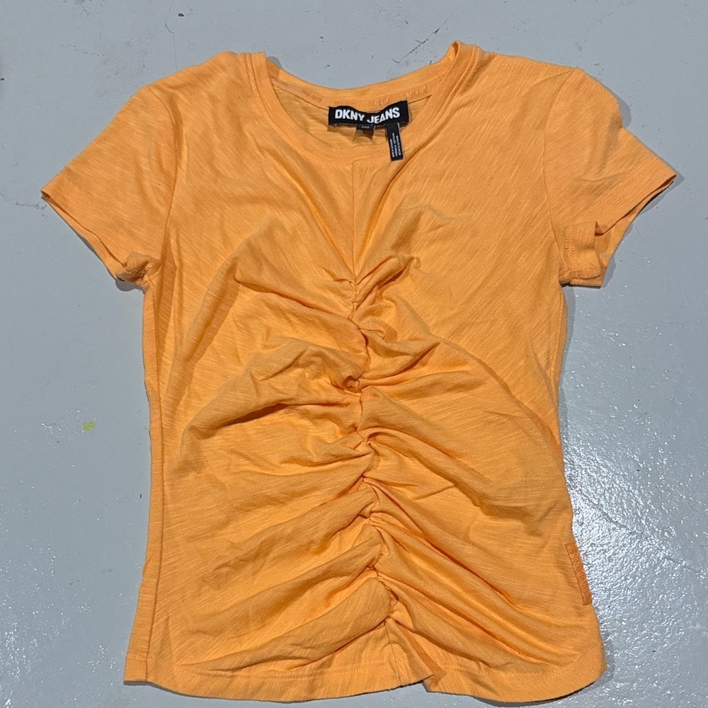 DKNY Women's Ruched Front Tee in Vibrant Orange